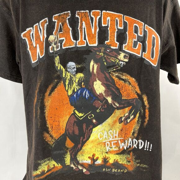REASON BRAND T SHIRT MENS LARGE BLACK BROWN TIE DYE WANTED CASH REWARD HORSE NWT - Picture 2 of 12